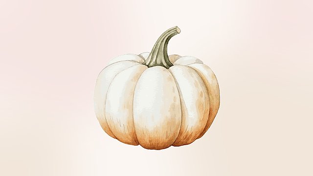 ハロウィンの白いかぼちゃを描いた水彩イラスト