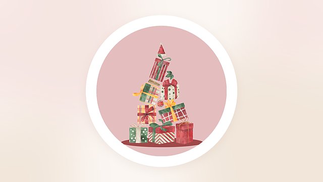 クリスマスのプレゼント箱をツリーの形に積み上げた水彩イラスト