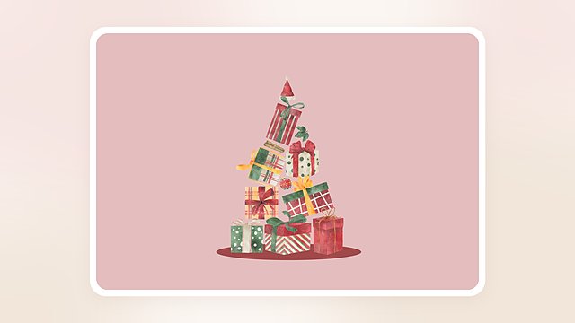 プレゼントの箱をツリーの形に積み重ねた水彩イラスト